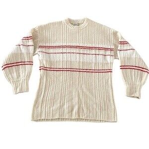 Urban Outfitters Cream White and Red Stripes Wool Blend Balloon Sleeve Oversized